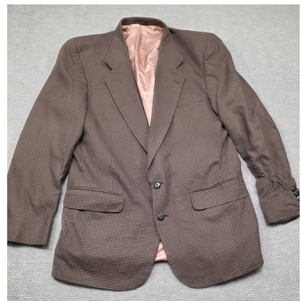 Robert Stock Mens Brown Houndstooth Blazer Sport Coat Two Button Jacket Vintage